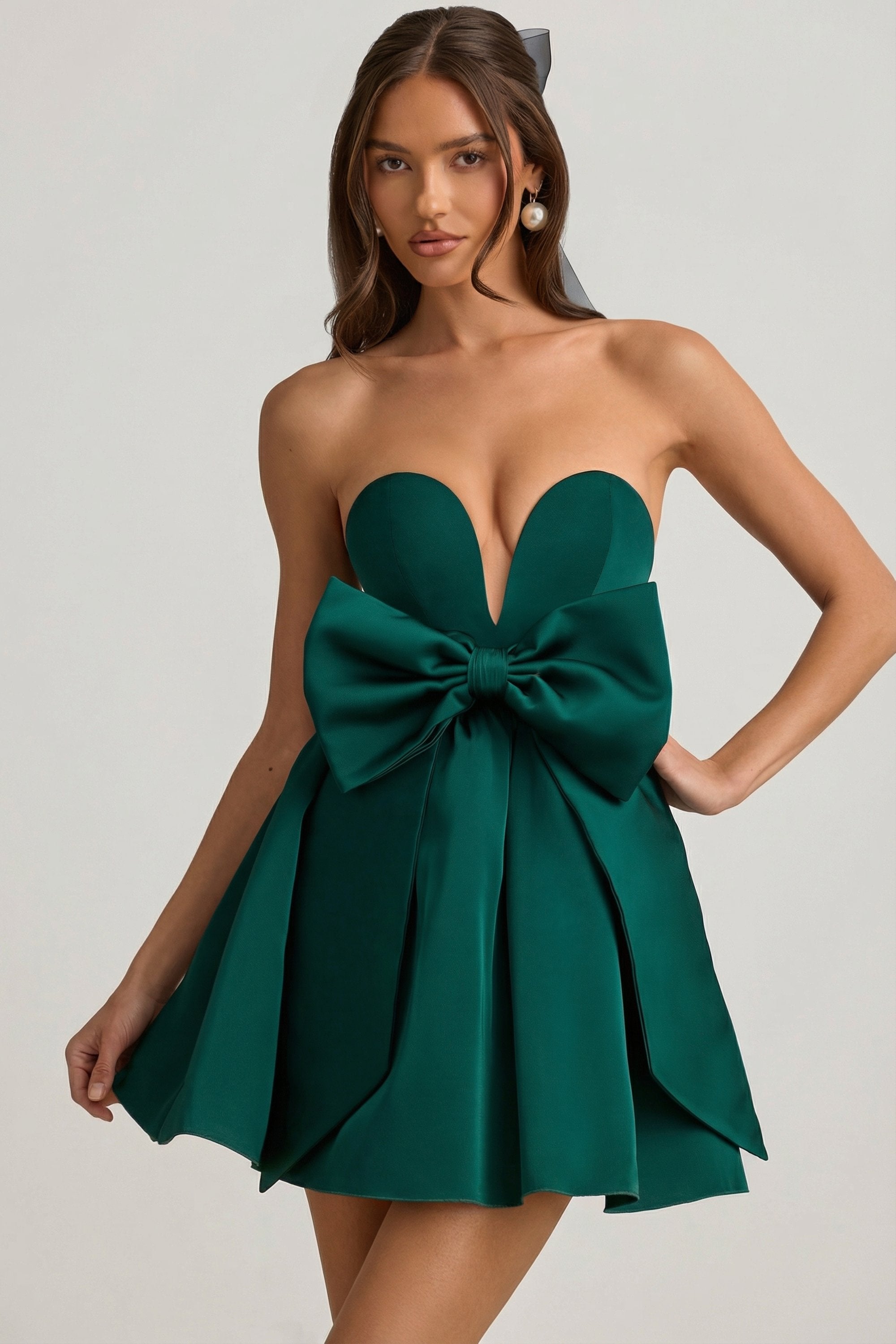 Oh Polly Norina mini robe bustier vert émeraude nœud