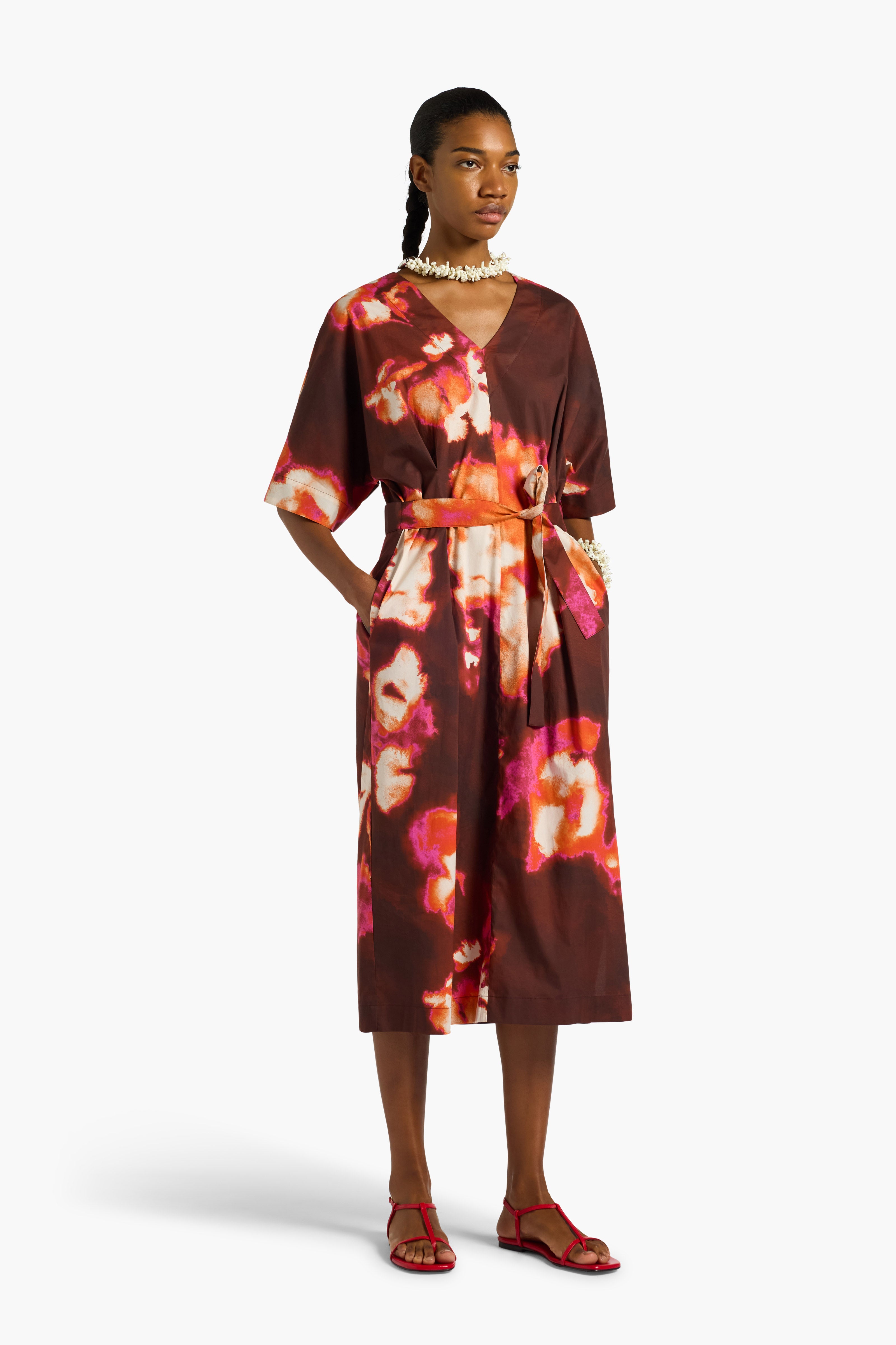 Liviana Conti Margot L6SU27 robe midi Fleurs Bordeaux