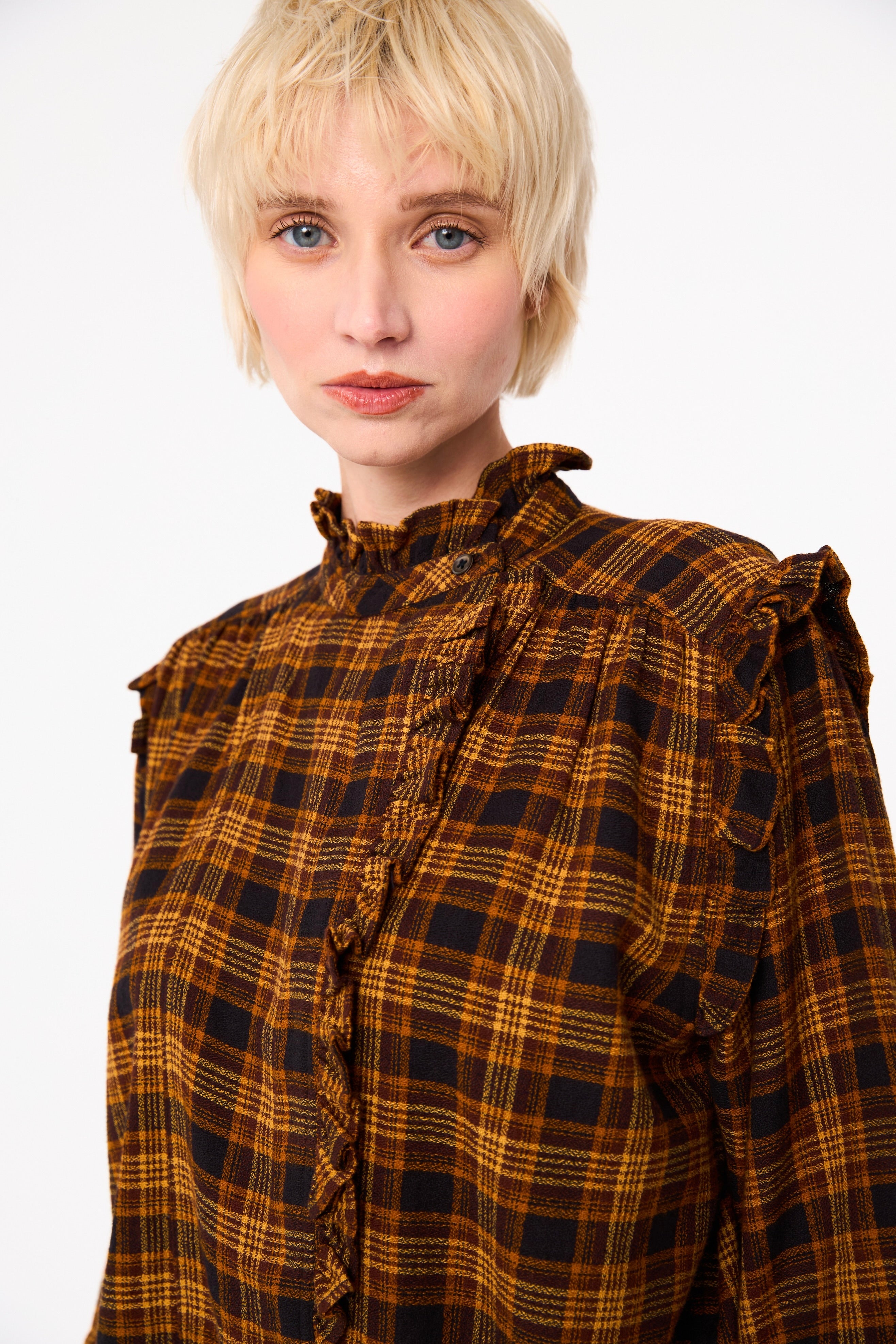 Chicosoleil Mieko chemisier carreaux tartan coton manches