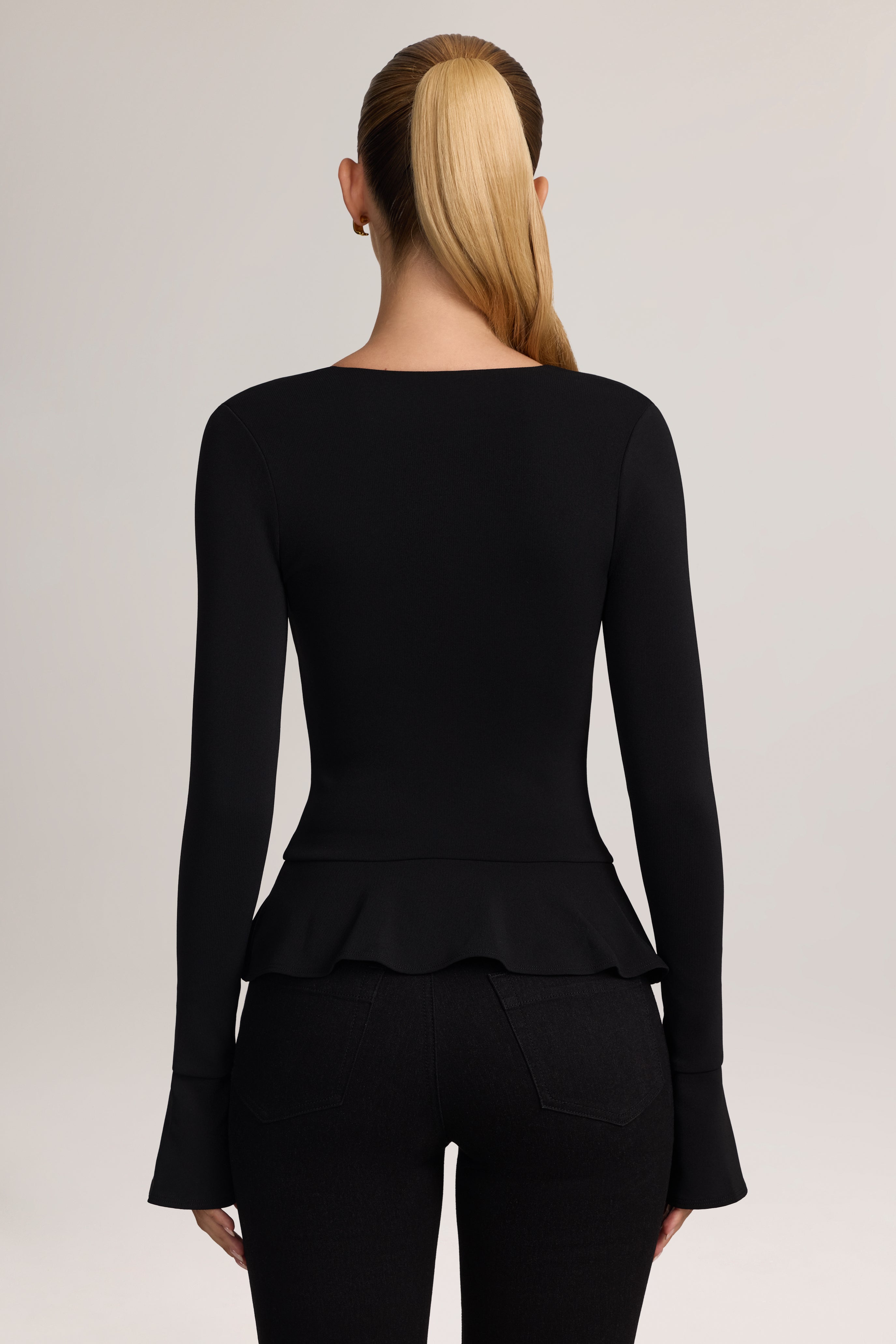 Oh Polly Hekla Cardigan Péplum Noir Manches Longues