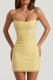 Oh Polly Drop a Glint Mini Robe Jaune Perles Bodycon
