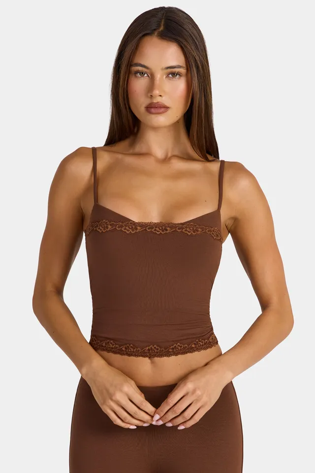 Oh Polly Arna 16565 crop top marron modal dentelle