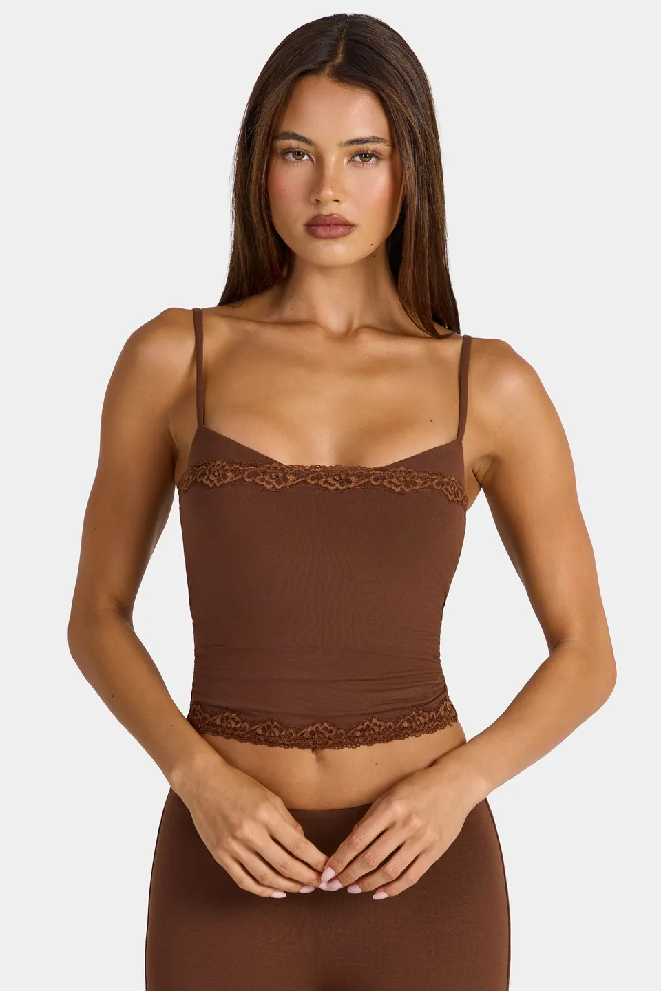 Oh Polly Arna 16565 crop top marron modal dentelle