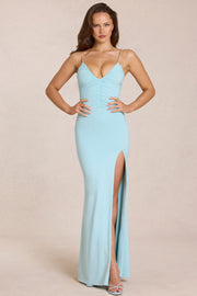 Oh Polly Elanora 15660 robe longue bleu clair fente