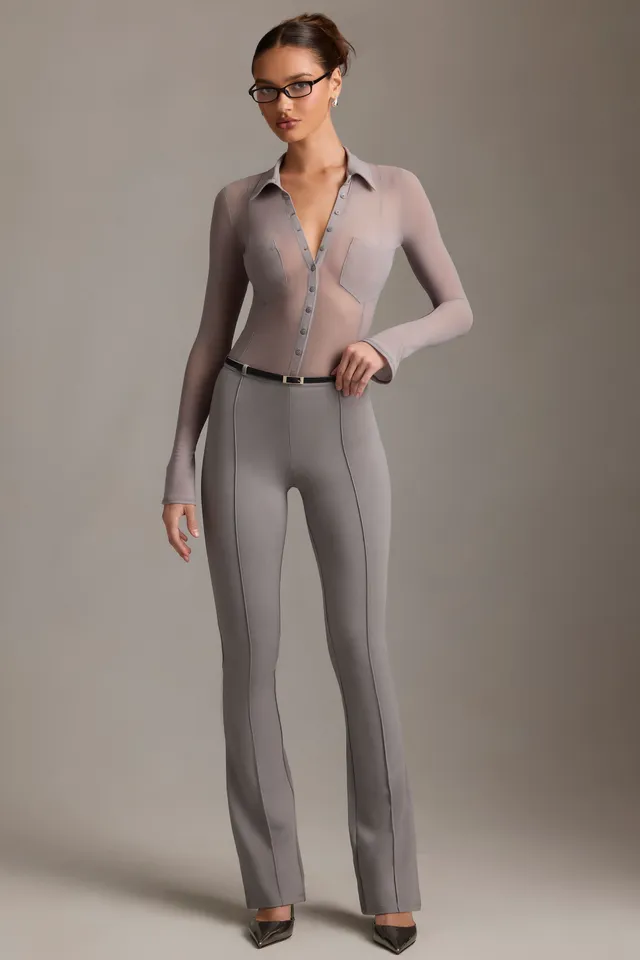 Oh Polly Trousers Althea pantalon gris évasé taille basse