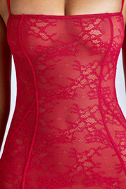 Oh Polly Dresses robe longue Marietta rouge dentelle