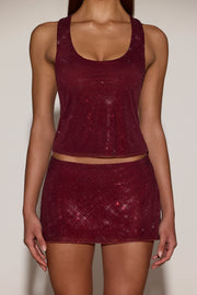 Oh Polly Embellished Aine top bordeaux strass col scoop