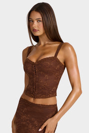 Oh Polly Nisa caraco dentelle marron cropped cocoa brown