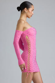 Oh Polly Embellished Jade 8332 robe mini rose bonbon strass