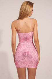 Oh Polly mini robe bodycon rose perles cœur paillettes