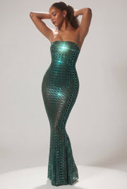 Oh Polly Marleni robe émeraude strass bustier sirène