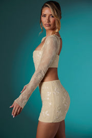 Oh Polly Embellished Romy jupe mini dentelle ivoire bodycon