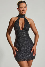 Oh Polly Henrietta Robe Mini Strass Noire à Foulard