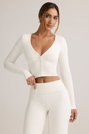 Oh Polly Kiva gilet court blanc côtelé modal boutons