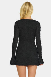 Oh Polly Chelsea Robe mini noire cache-cœur perlée
