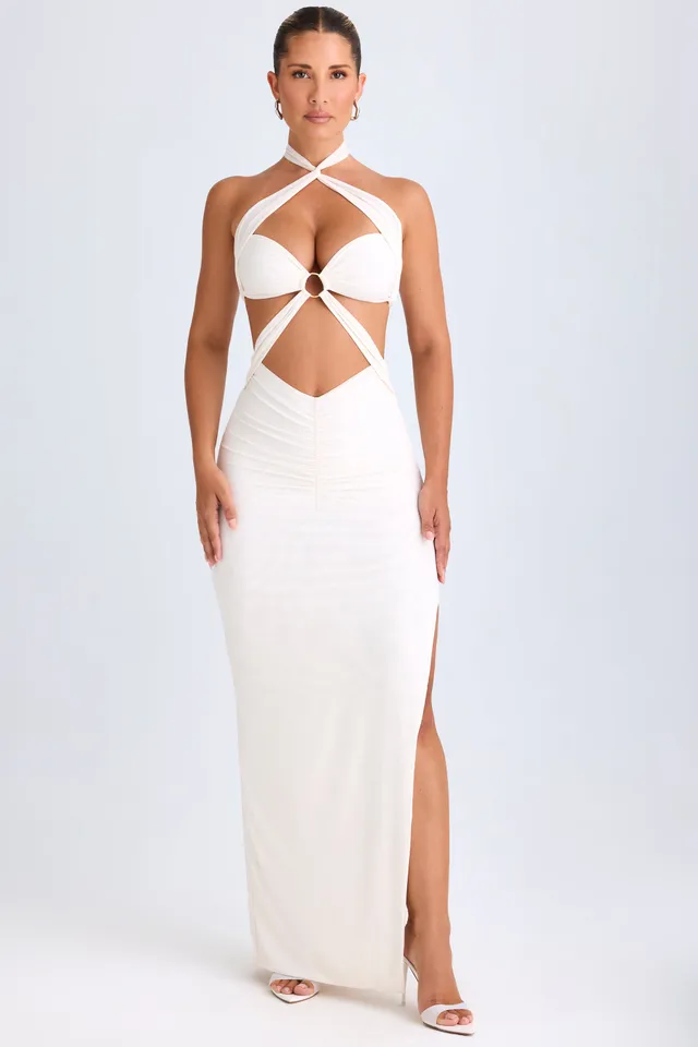 Oh Polly Kalyani robe maxi blanche dos nu fente