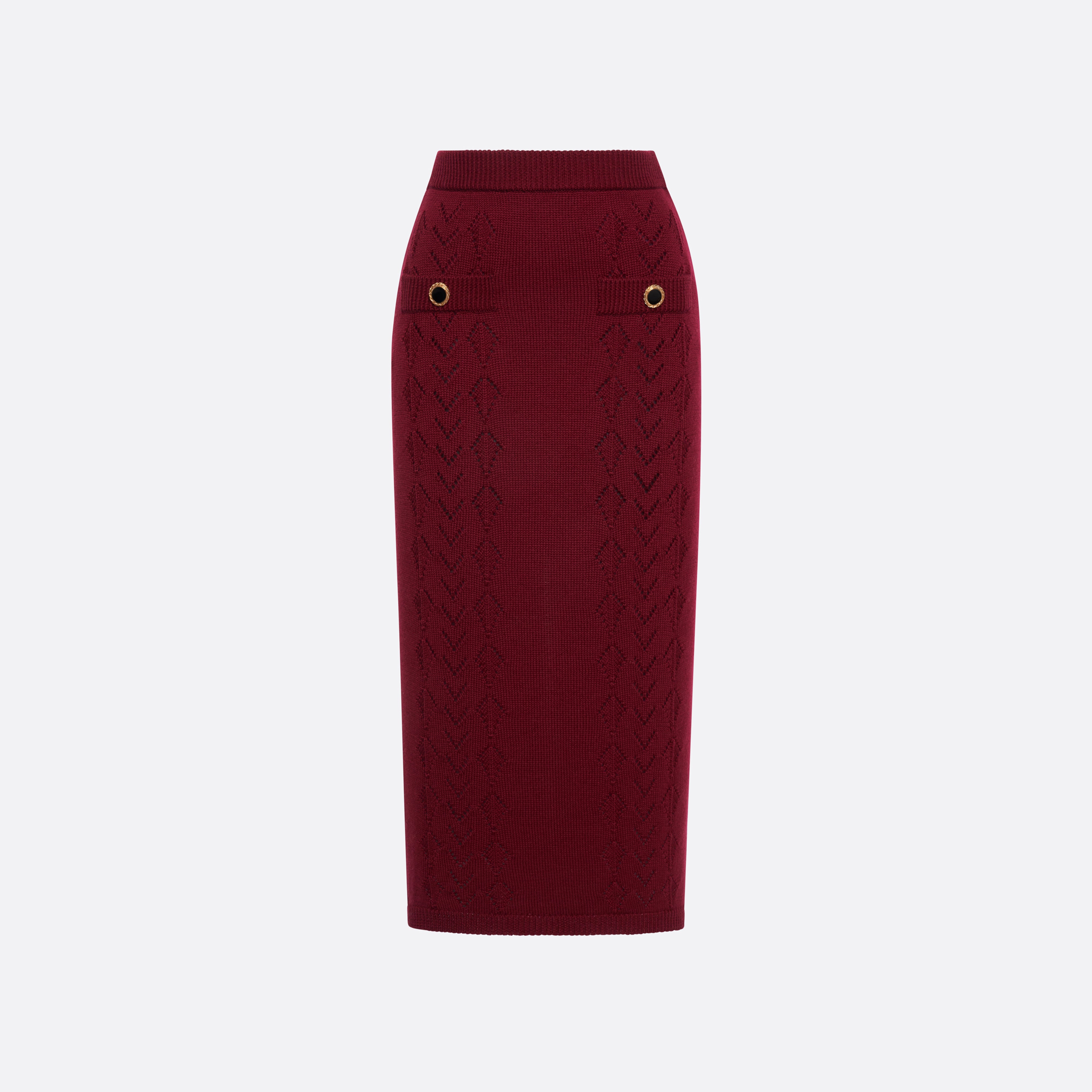 Alessandra Rich Merino Wool Lace-Knit Midi Skirt jupe bordeaux 36