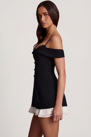 Oh Polly 14564B Robe Mini Noire Épaules Dénudées