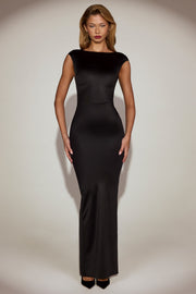 Oh Polly Hivera robe maxi noire satin dos twist