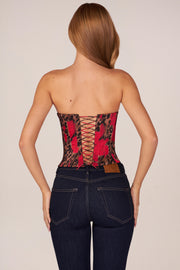 Oh Polly Top bustier corset satin léopard rose laçage