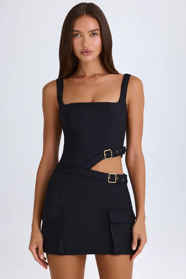 Oh Polly Acadia mini robe noire ceinture découpée
