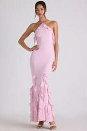 Oh Polly Mireya robe longue rose volants sirène