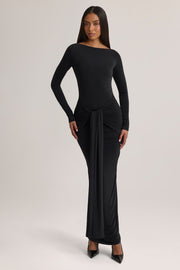 Oh Polly Mericia Robe longue noire jersey nouée