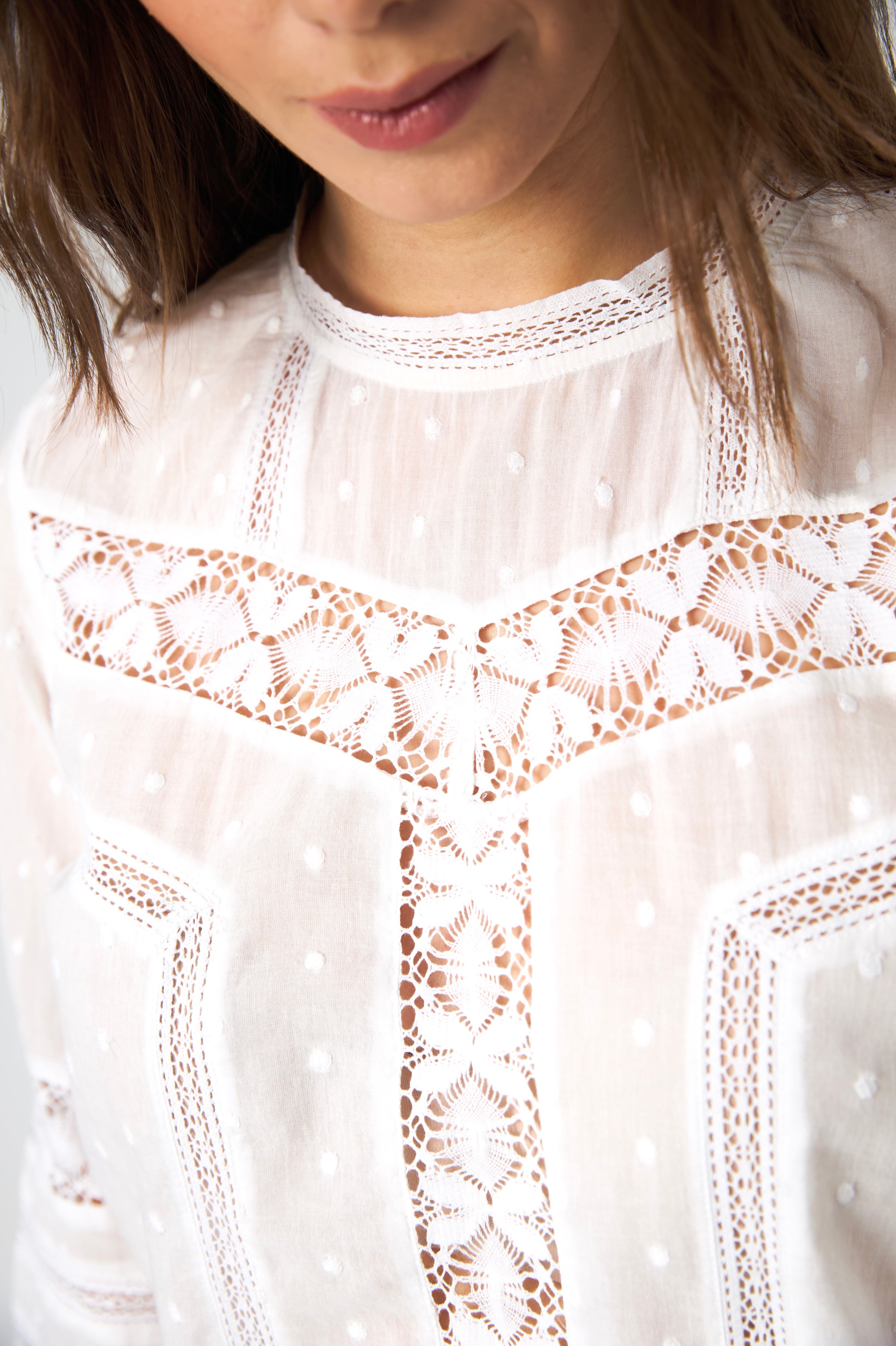 Chicosoleil Tops Haru blouse blanc coton dentelle