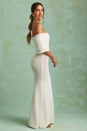 Oh Polly Dresses Naia maxi robe blanche épaules dénudées
