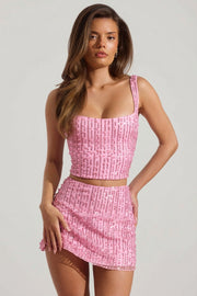 Oh Polly Jianna mini jupe rose strass taille basse