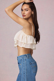 Oh Polly Lacie caraco cropped ivoire à volants