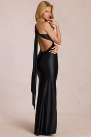 Oh Polly Adelina robe longue satin noir dos nu