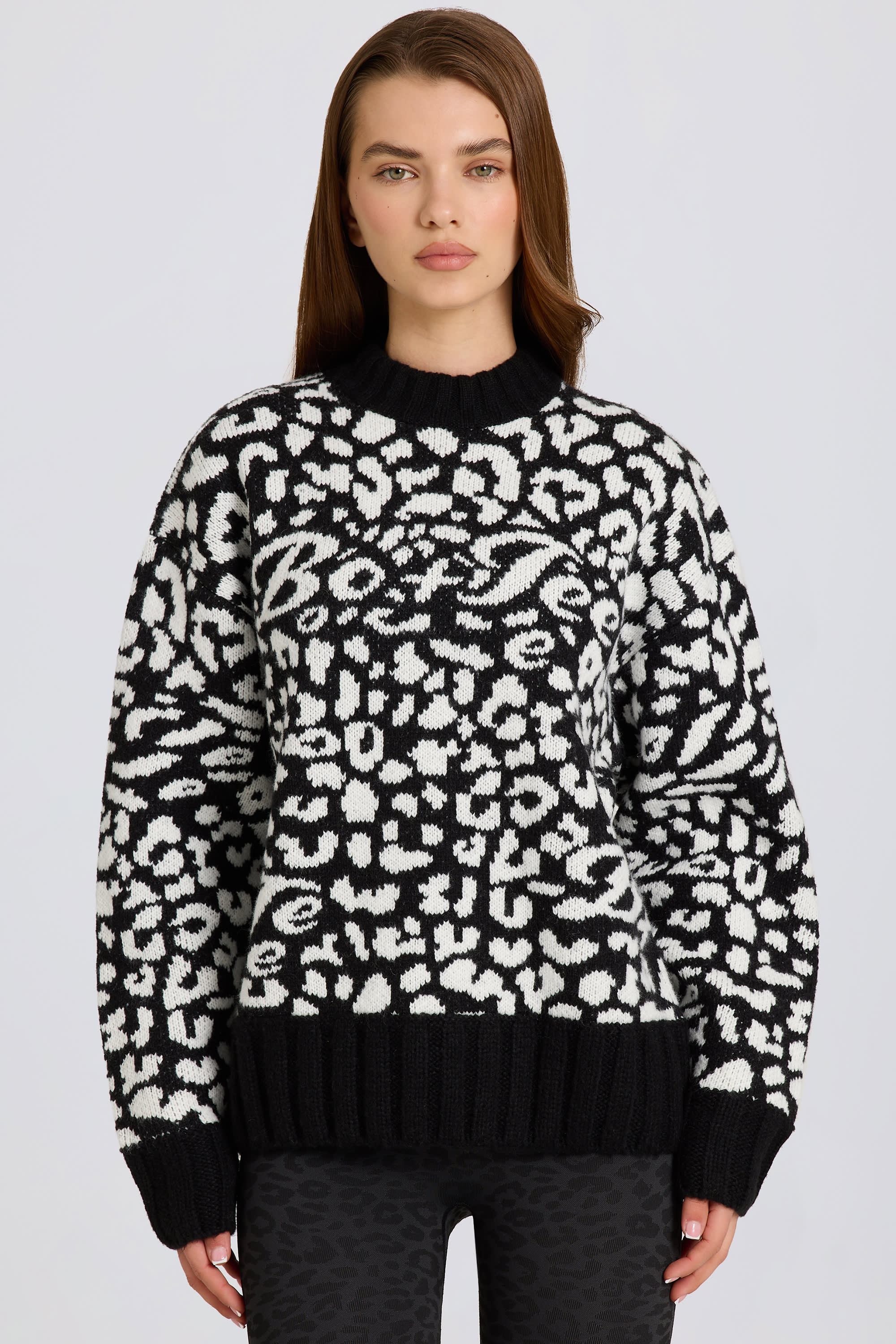 Oh Polly Knitwear BT2380 pull oversize noir jacquard laine