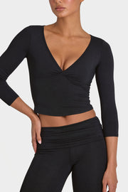 Oh Polly Tops ButterCloud 3/4 Sleeve Top haut noir stretch
