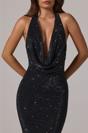 Oh Polly 15493 Robe Longue Femme Noire Strass Dos Nu