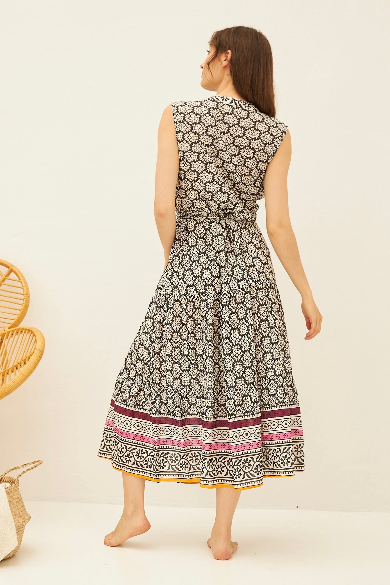 CHICOSOLEIL SALINA Robe Longue Noir Batik Coton