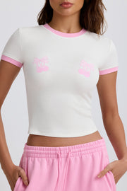 Oh Polly Baby T-Shirt Crop Blanc Coton Cerise Taille S