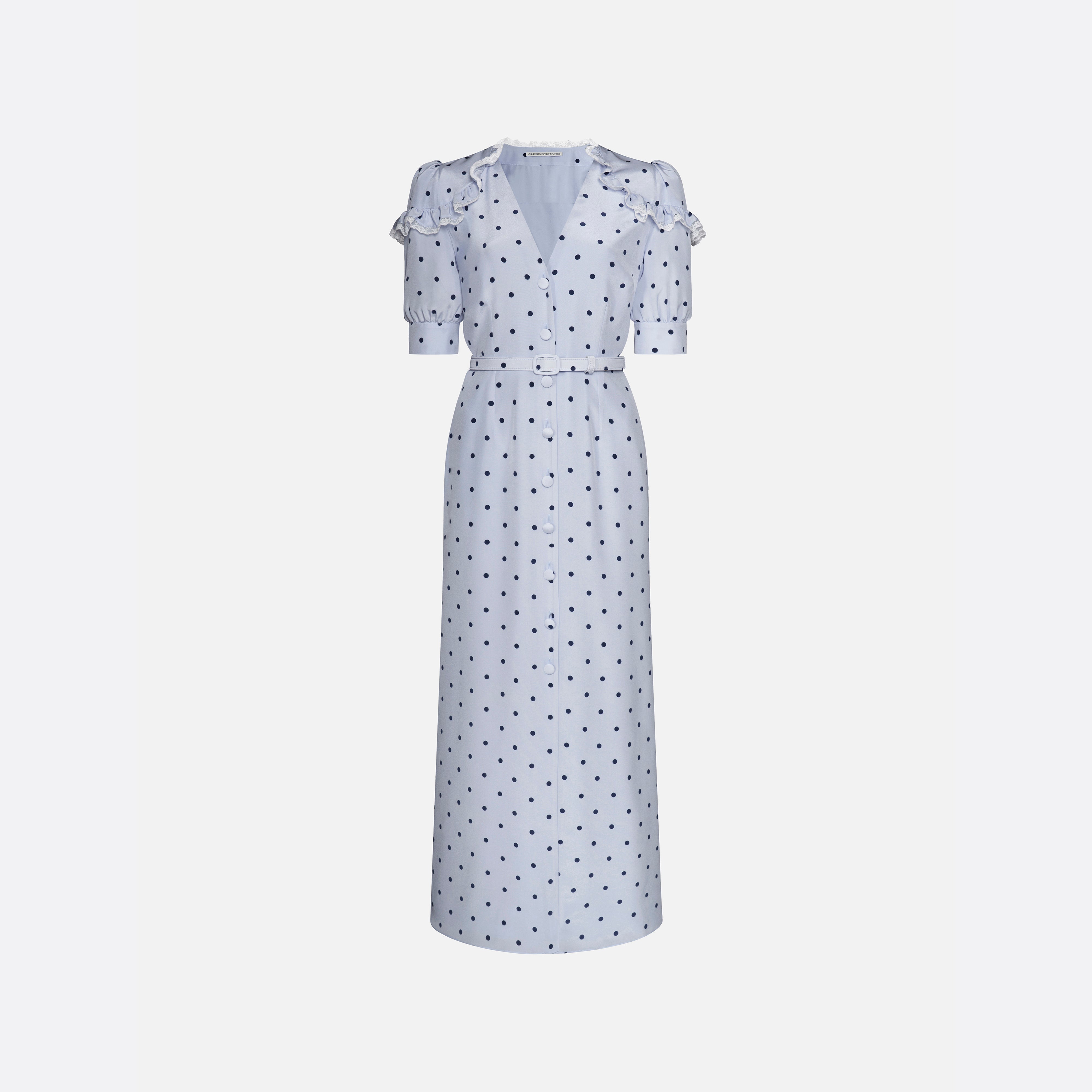 Alessandra Rich Polka-Dot Midi Dress robe bleu pois soie