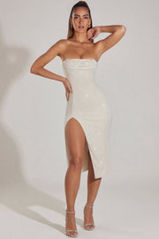 Oh Polly Embellished Verbier robe midi ivoire bandeau perlée