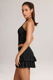Oh Polly Azaria Jupe-Short Noir Volants Taille Mi-Haute Mini