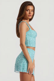 Oh Polly Lirael 14478 crop top col carré aquamarine perles