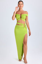 Oh Polly Urara Jupe Maxi Vert Lime Découpes Fendue