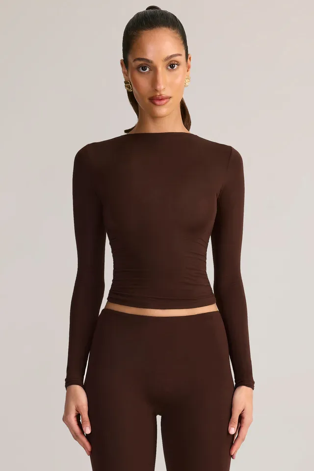 Oh Polly Alia 8641 top marron froncé manches longues