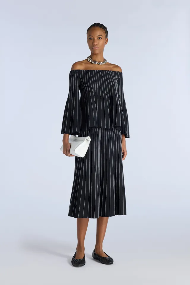 Liviana Conti Dolfina pull plissé noir blanc nylon