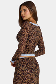 Oh Polly Laksila gilet court dentelle léopard mesh