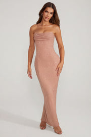Oh Polly Embellished Palermo robe bandeau caramel perles
