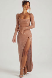Oh Polly Champel 6139 robe maxi latte perlée