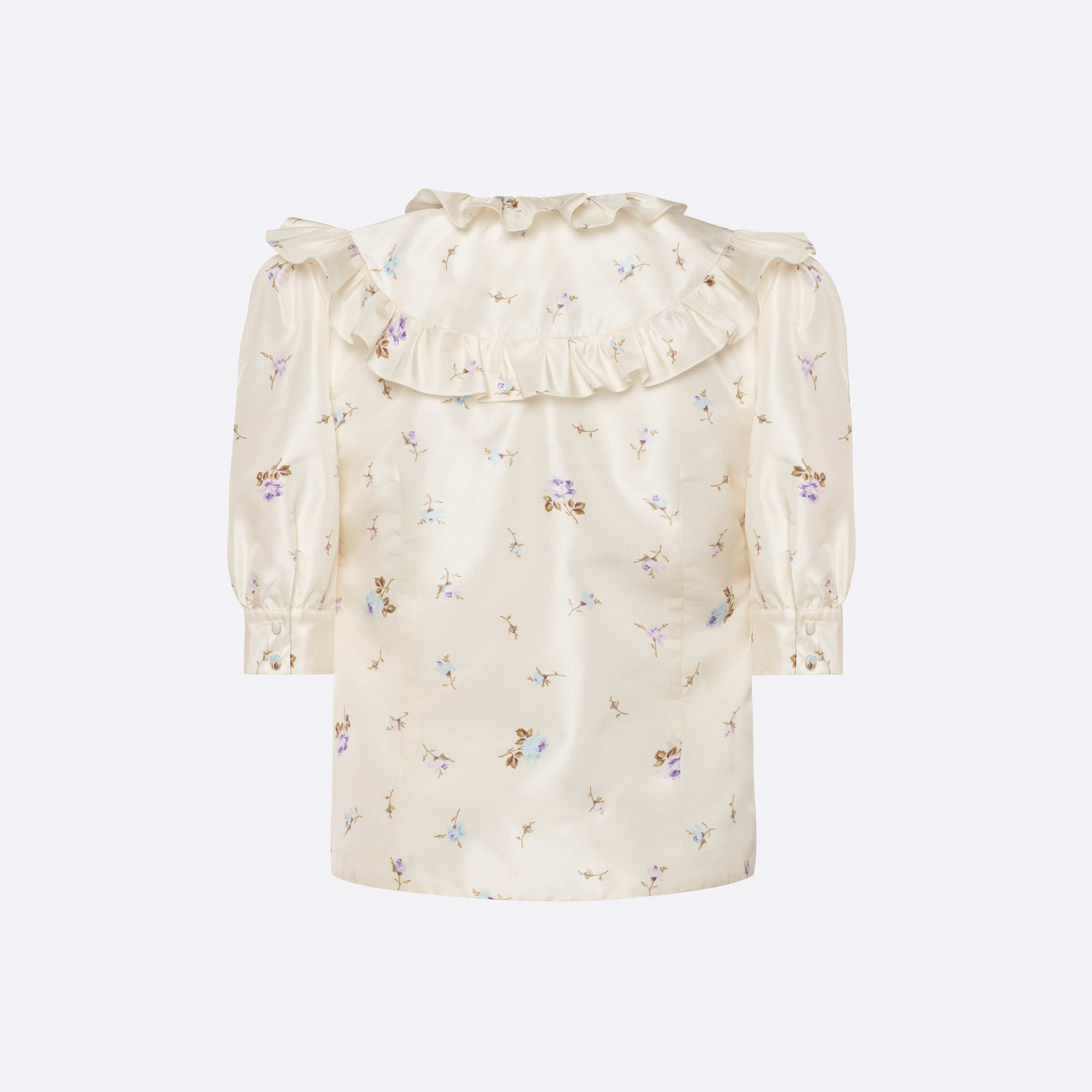 Alessandra Rich Blouse soie taffetas fleurie blanc multi