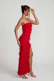 Oh Polly Nevali 5634 robe maxi rouge volants