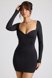 Oh Polly Demelza Robe Mini Noire Manches Longues Bodycon